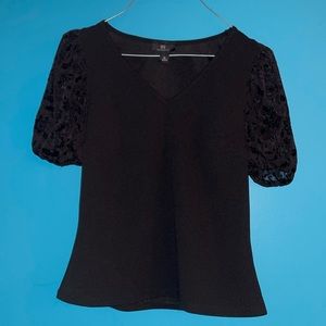 Black Top with Puffy Floral Sleeves
